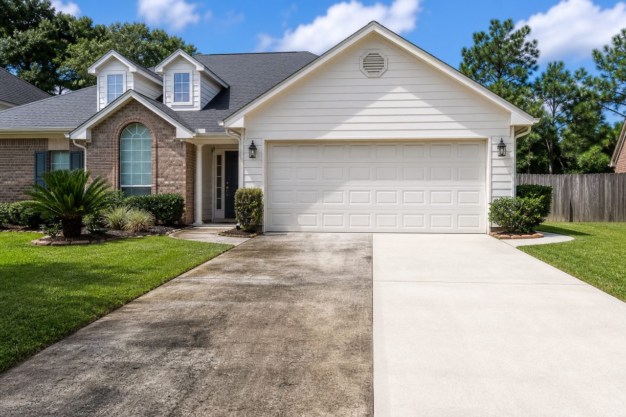 Driveway concrete before and after cleaning example